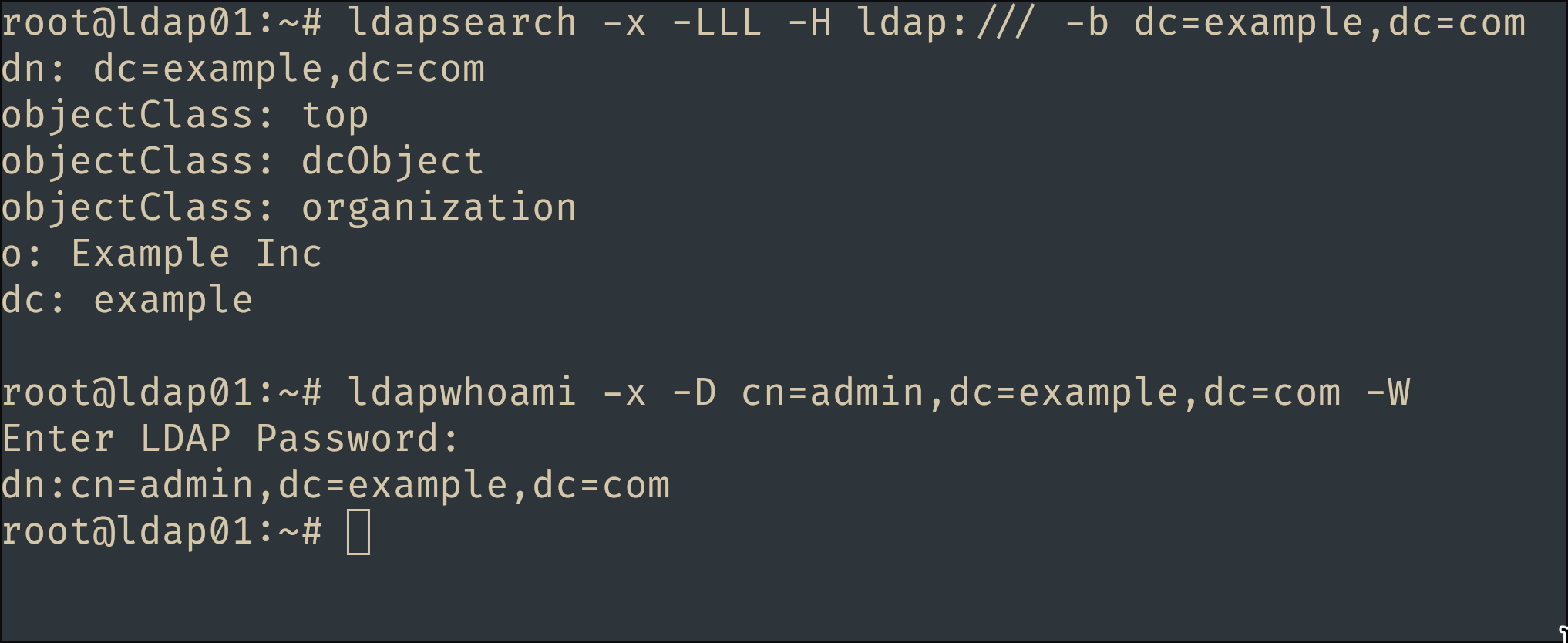 ldapwhoami confirming the admin bind