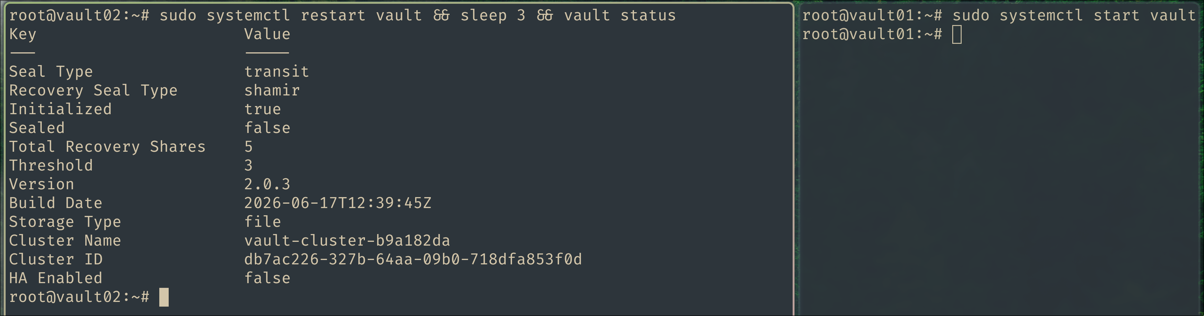 VAULT02 unsealed again once VAULT01 is back