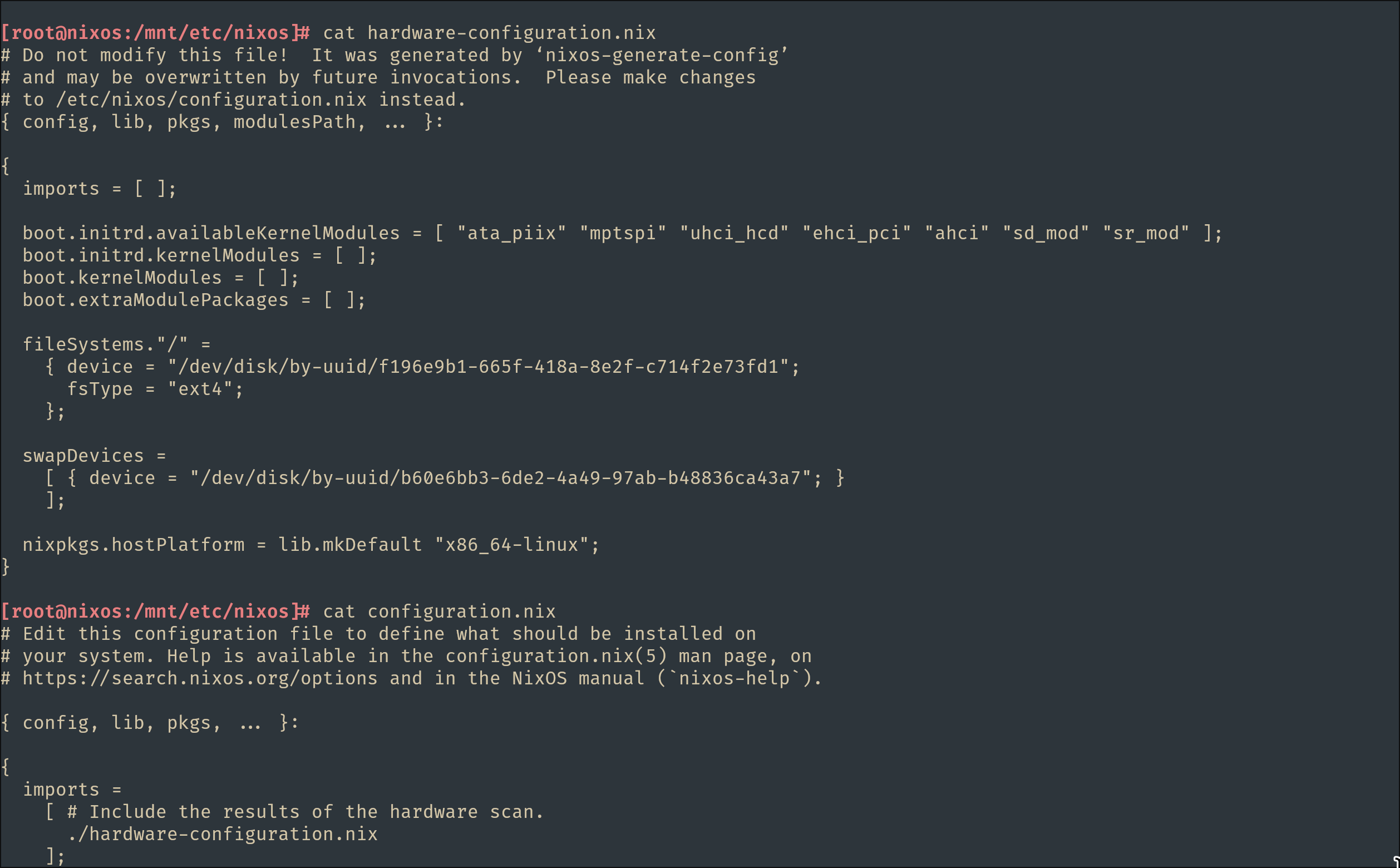 The generated default and hardware configuration