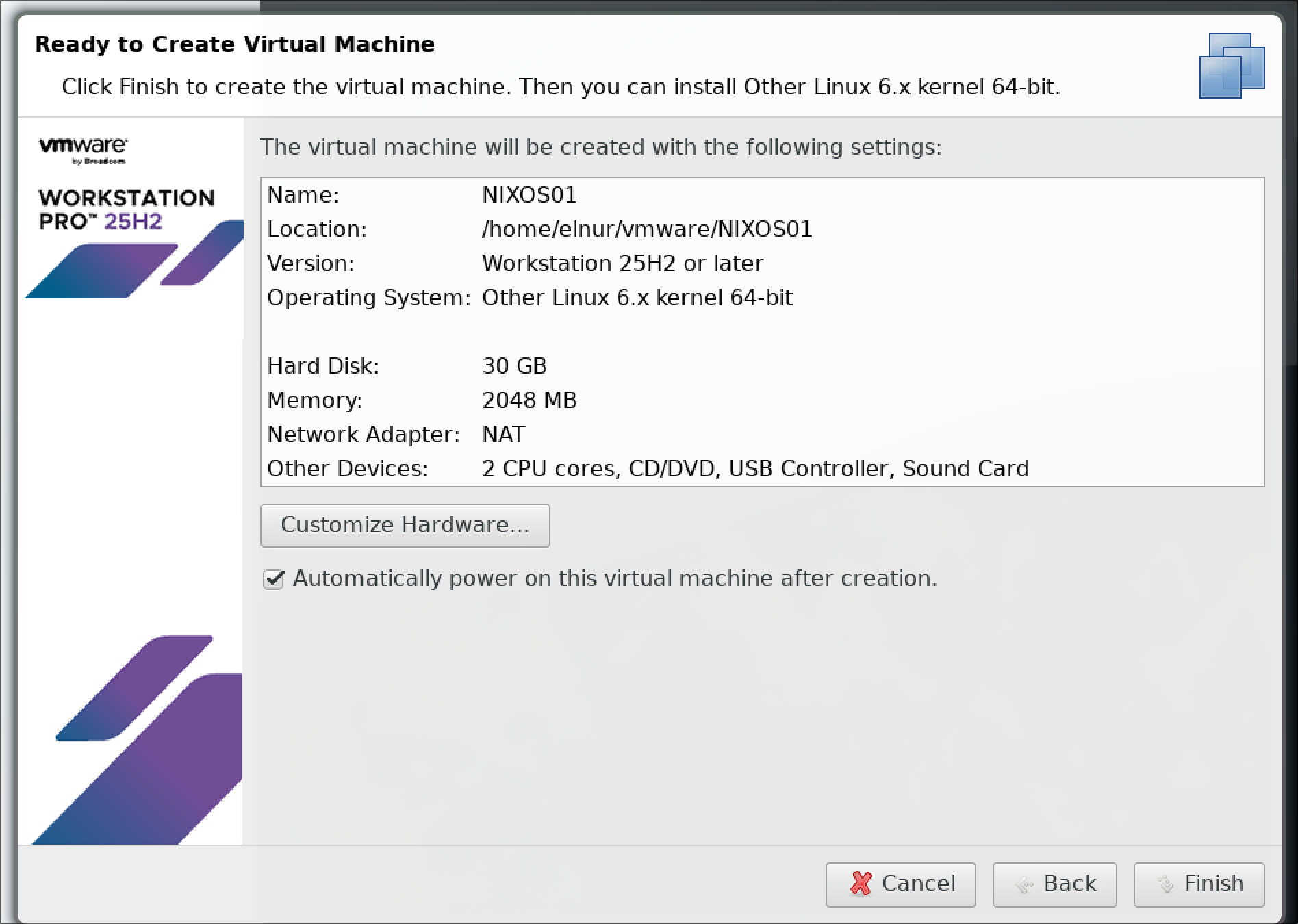 Four NixOS VMs in VMware