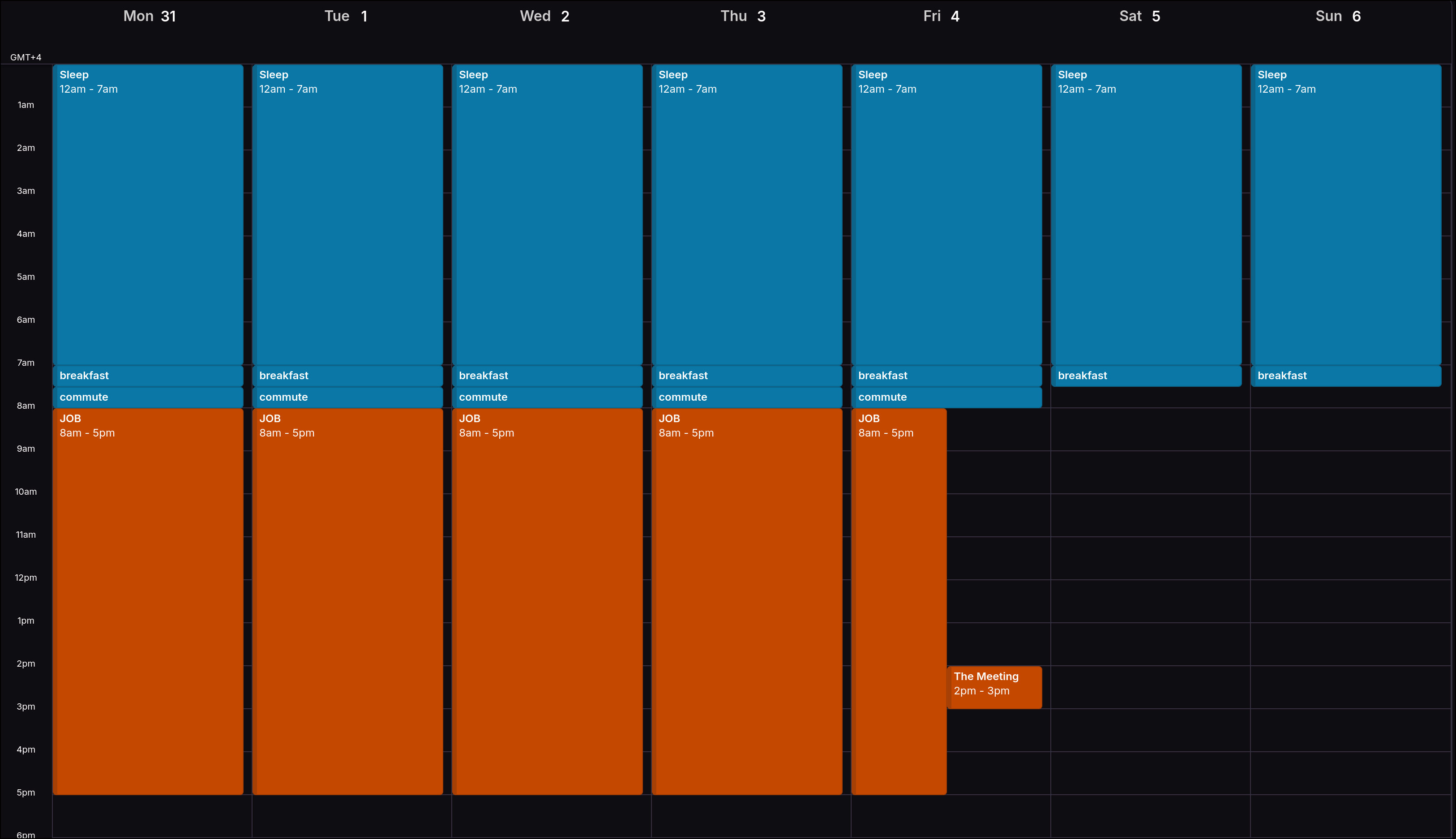 Example Week Page from Calendar